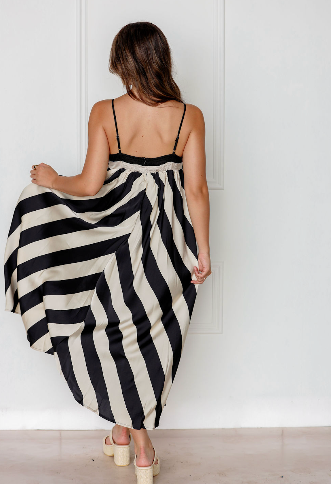 Cream/Black Stripes Maxi Dress