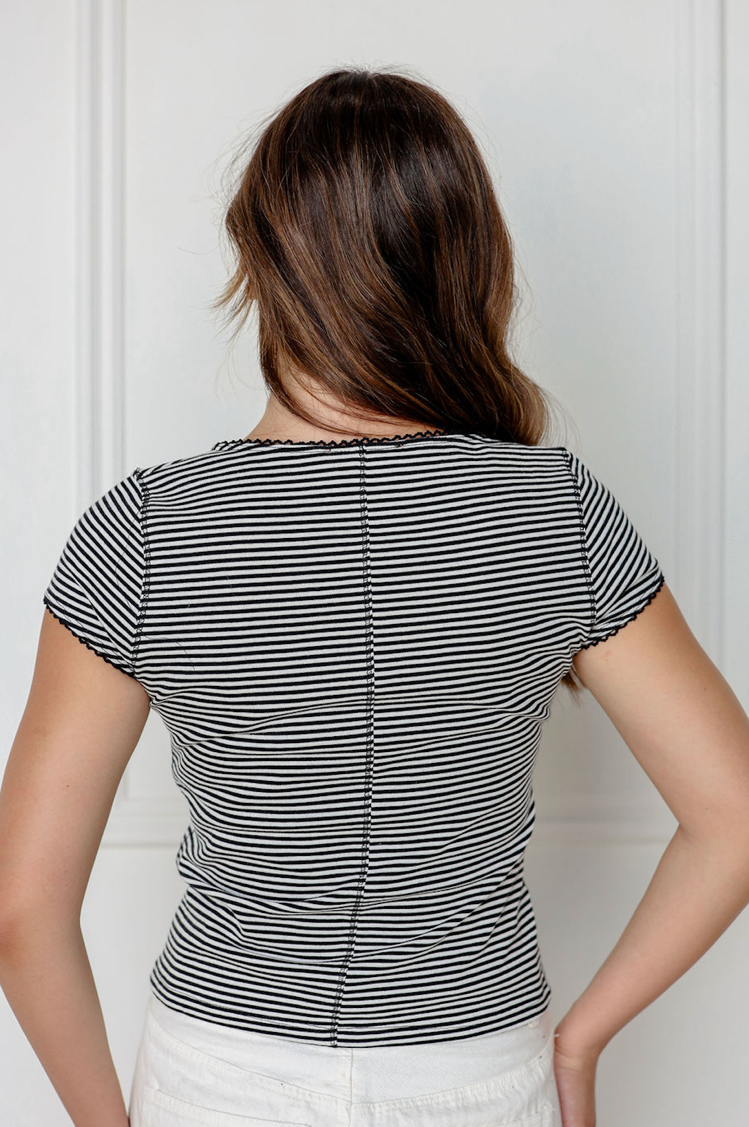 Stripe Button Front Top Black