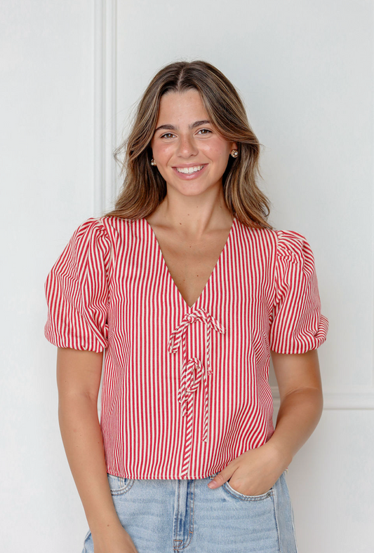 Red Stripe Blouse w/ Ties