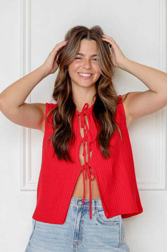 Cherry Red Ties Knit Vest