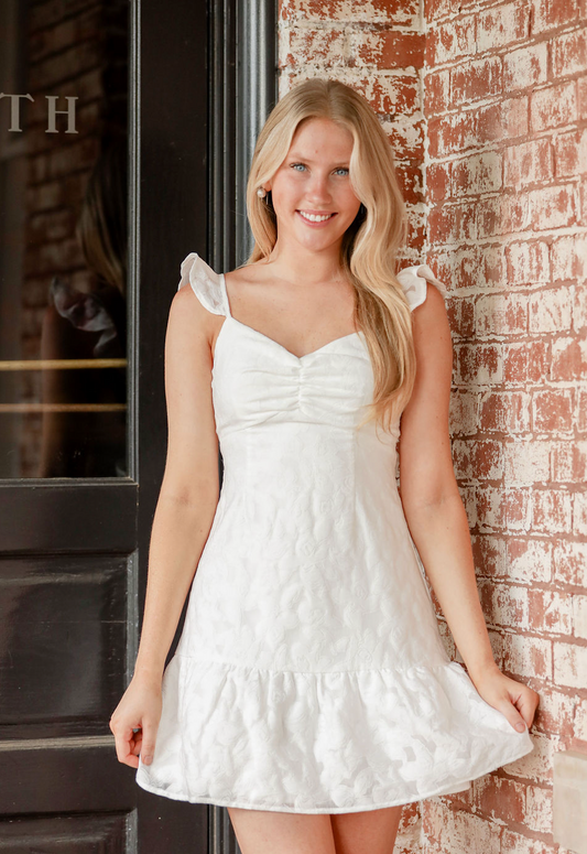Whit Floral Ruffle Dress