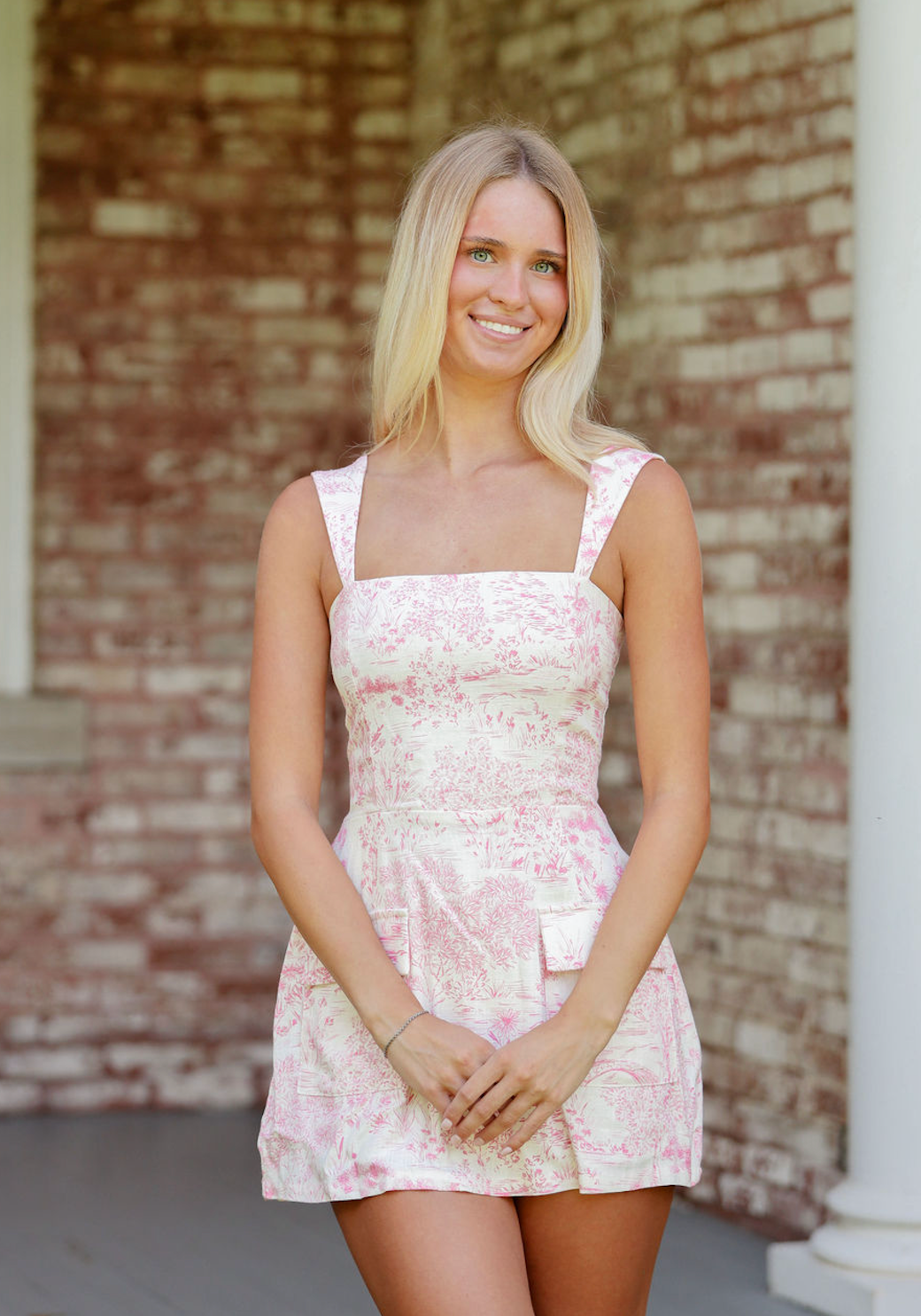 Floral Structured Pocket Dress Pink