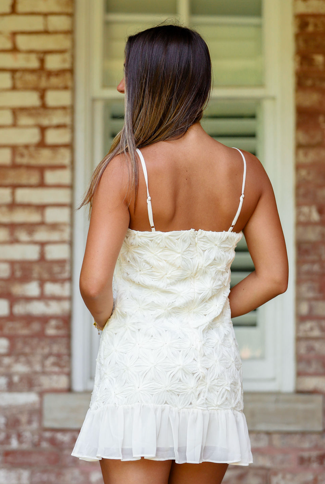 Cream Textured Floral Dress