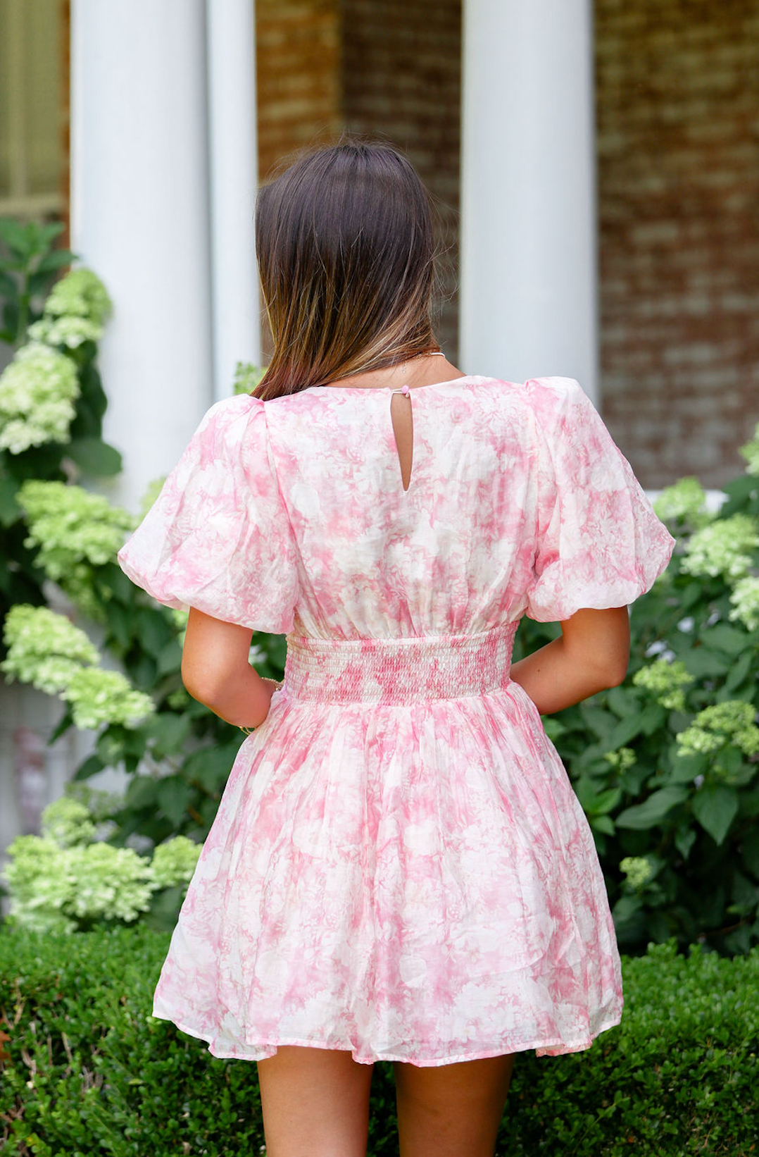 Pink Floral Puff Sleeve Dress
