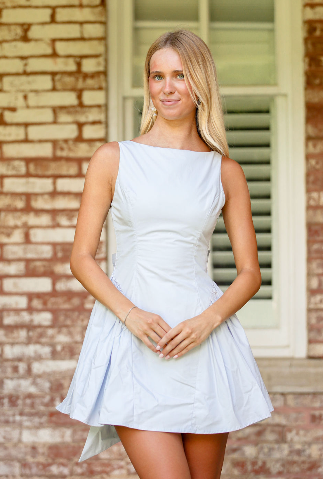 Blue Poplin Bow Back Dress