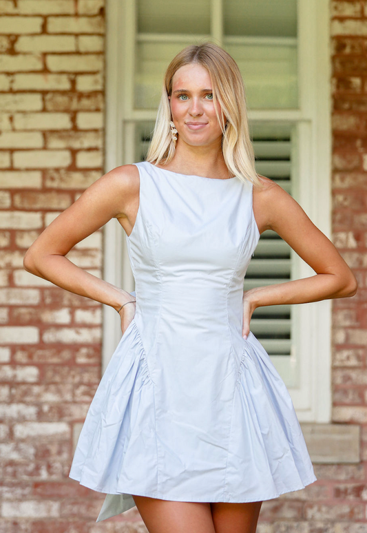 Blue Poplin Bow Back Dress
