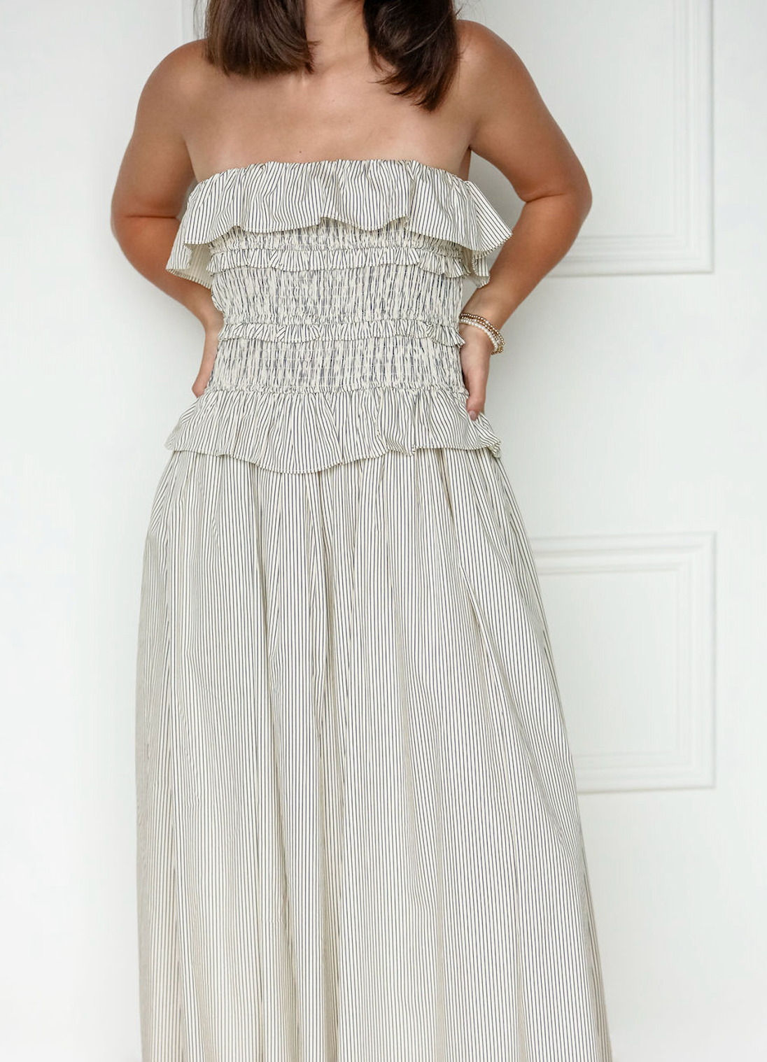 Nat Pinstripe Smock Midi Dress