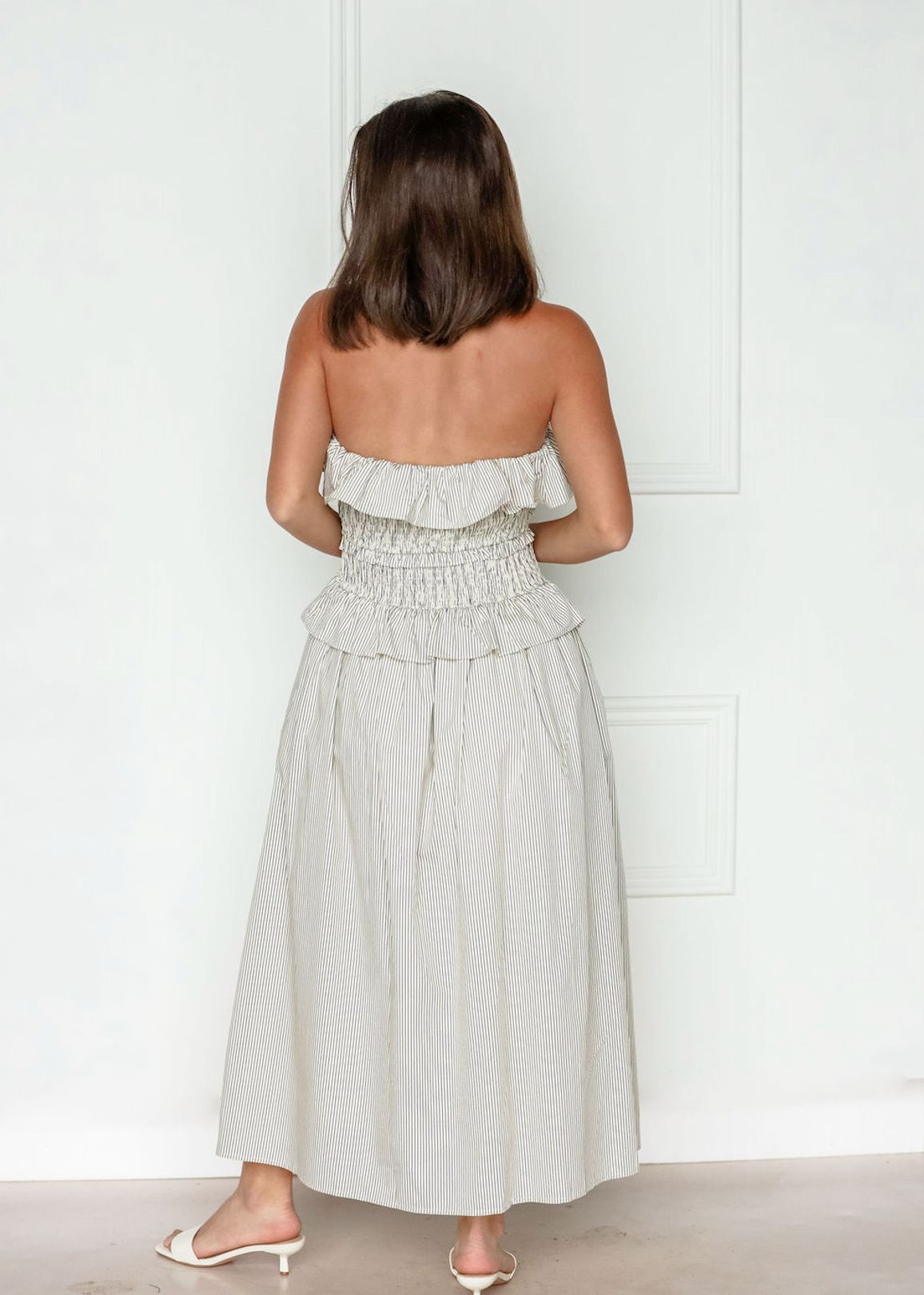 Nat Pinstripe Smock Midi Dress