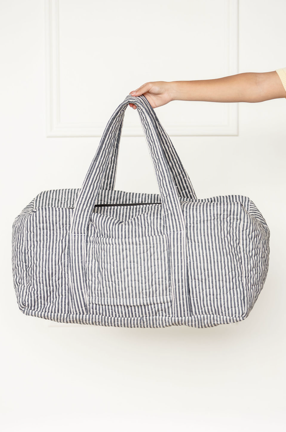 Black Stripe Quilted Duffle Bag