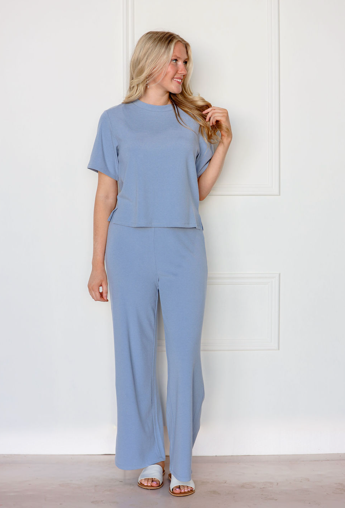 Ribbed Lounge Top & Pants Sky Set of 2