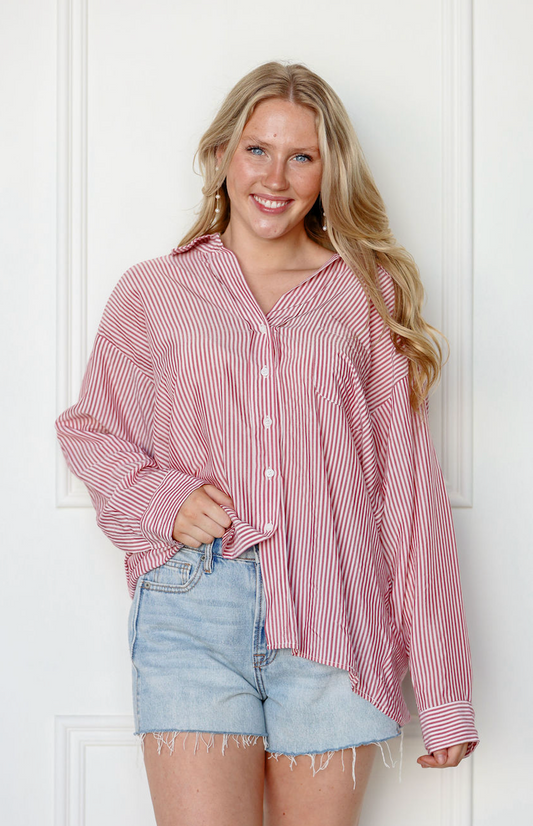 Burgundy Striped Oversize Shirt