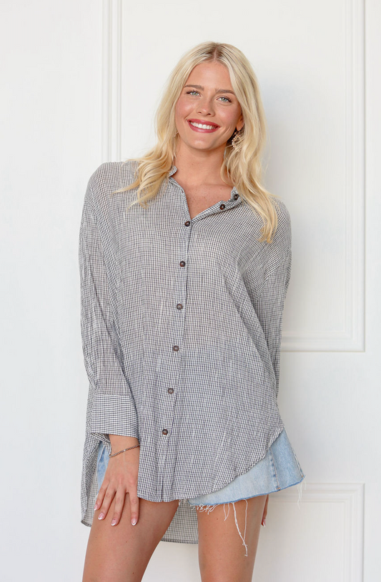 Soft Check Button Down Shirt White