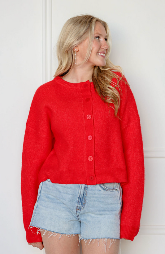 Rory Button Down Cardigan Red