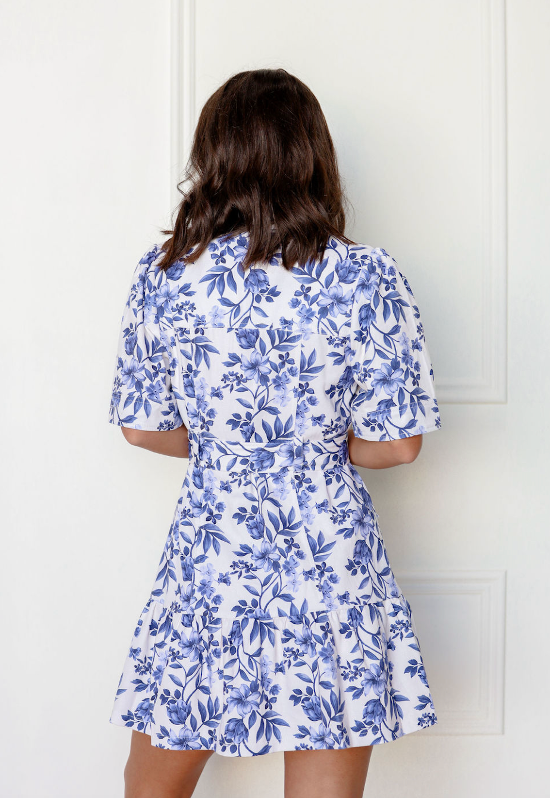 Emmie Blue Floral Collared Tie Dress