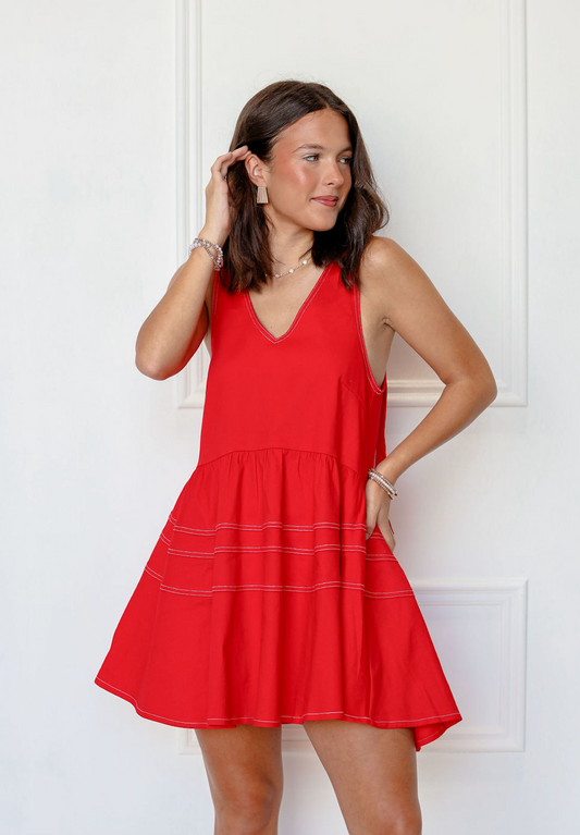 Farrah Red V-Neckline Dress