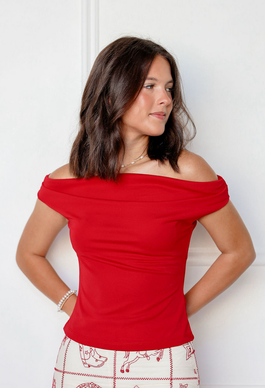 Macy Off Shoulder Top Red