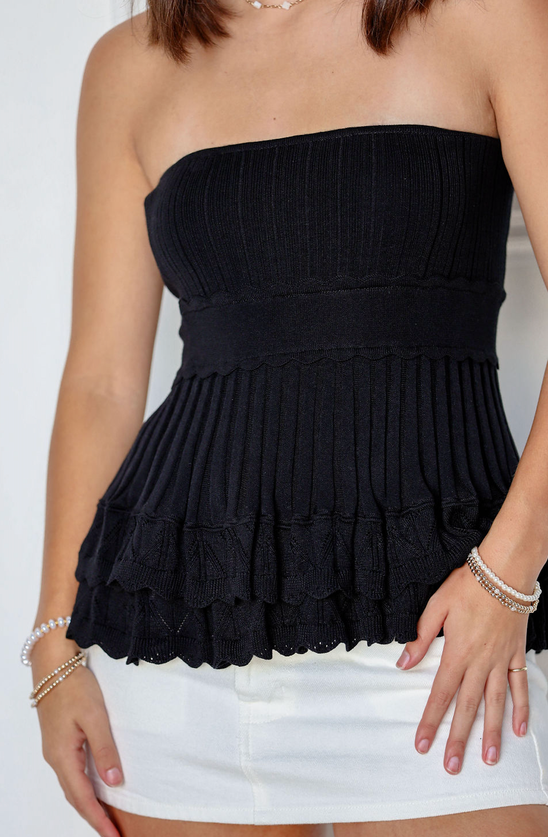 Strapless Knit Peplum Top Black