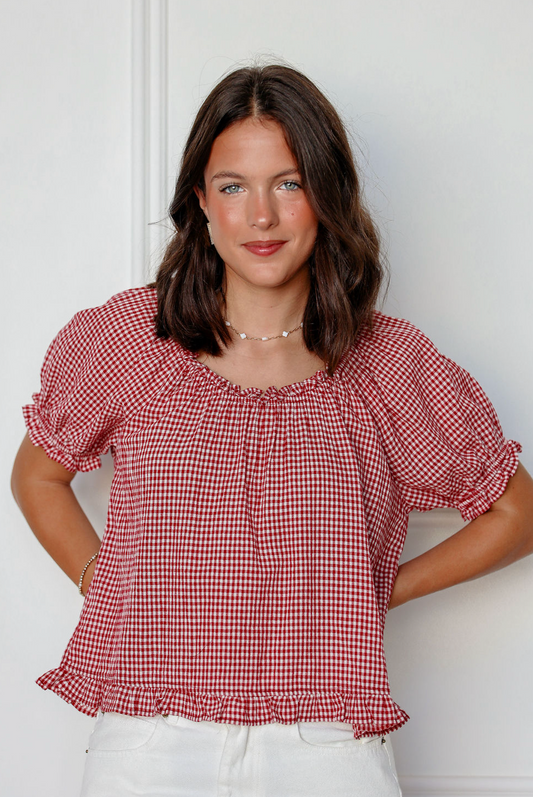 Red Gingham Ruffle Top