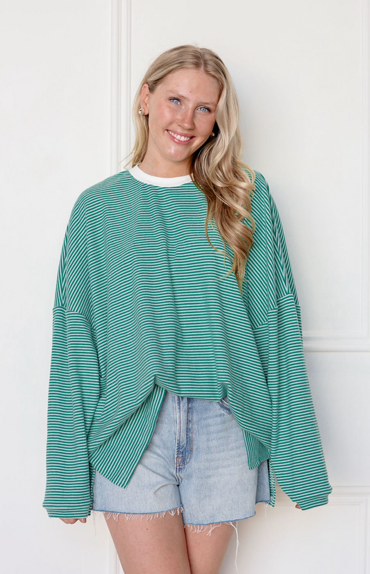 Striped Oversize Top Green