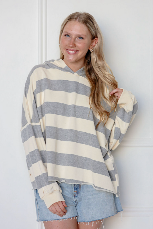 Grey/Cream Stripe Hoodie