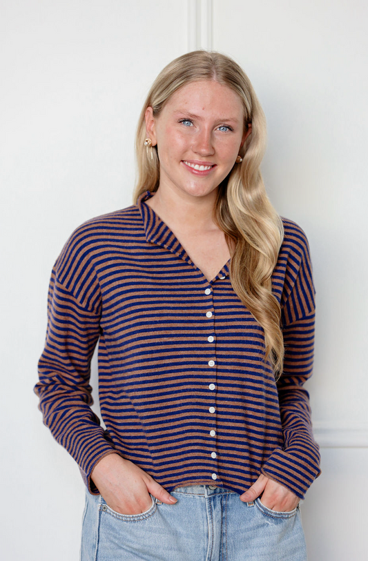 Elisa Stripe Cardigan Navy/Brown