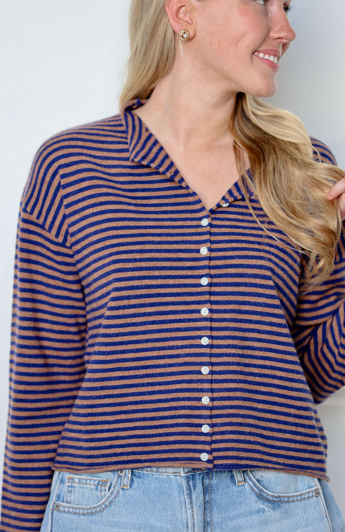 Elisa Stripe Cardigan Navy/Brown