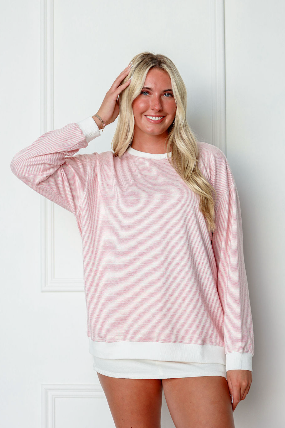 Striped Knit Pullover Pink