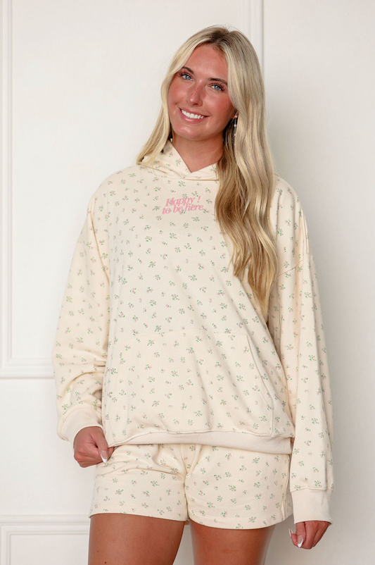Happy Here Floral Hoodie & Shorts Set of 2