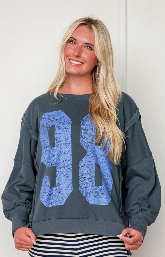 Navy Varsity Pullover Top