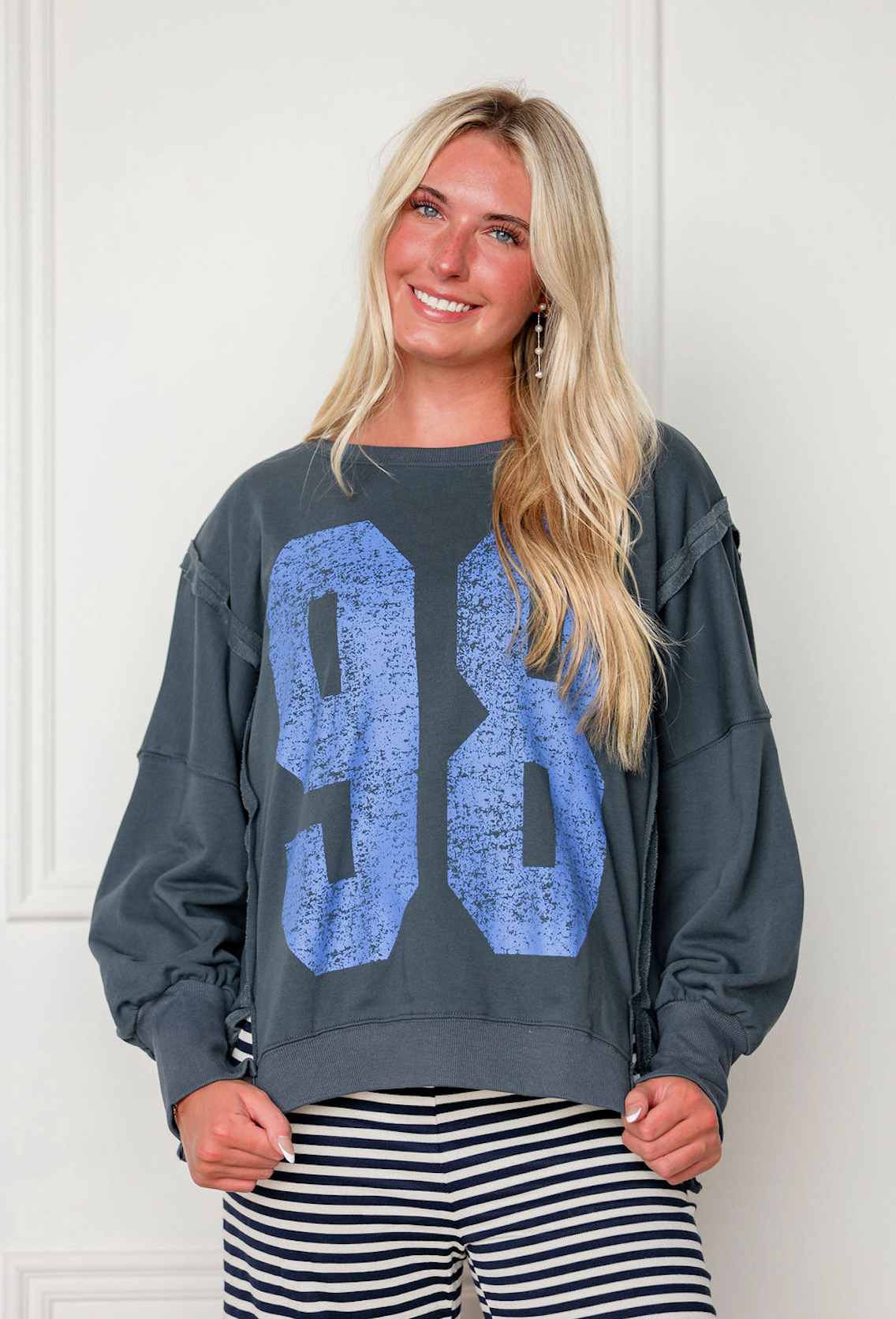 Navy Varsity Pullover Top