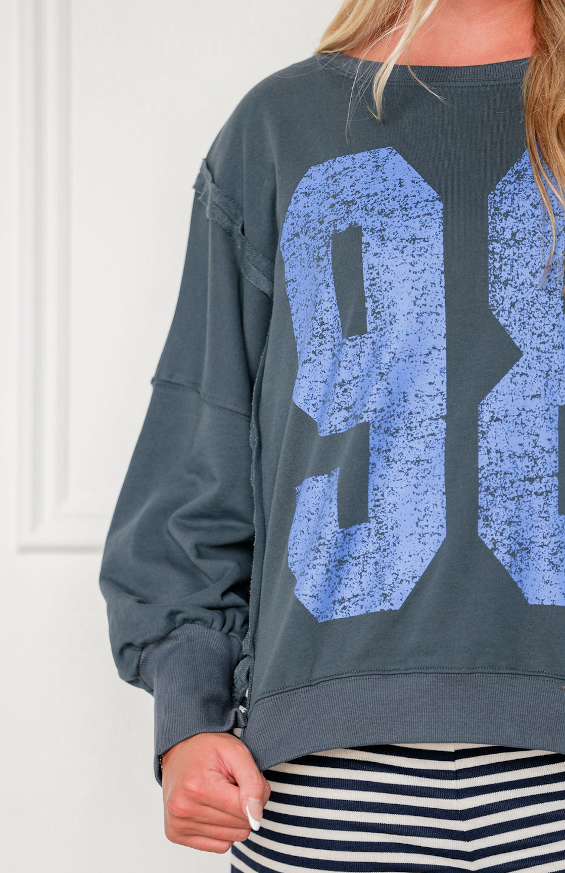 Navy Varsity Pullover Top
