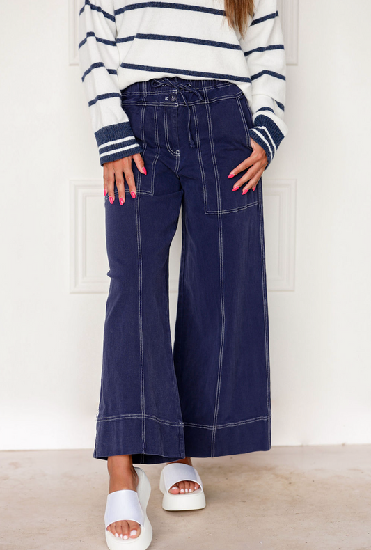 Navy Cotton Twill Pants