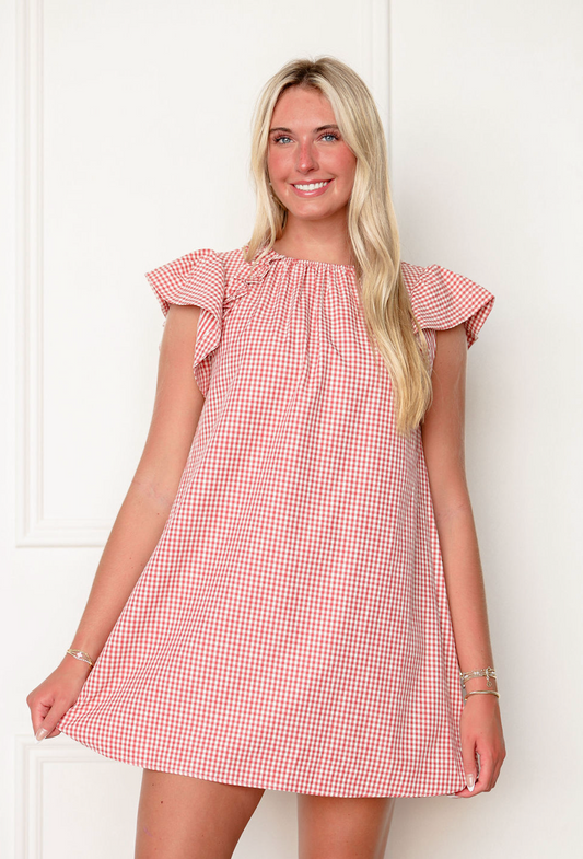 Red Gingham Ruffle Dress