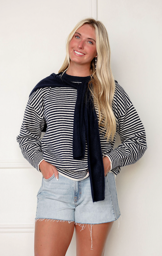 Kate Striped Sweater w/ Shaw