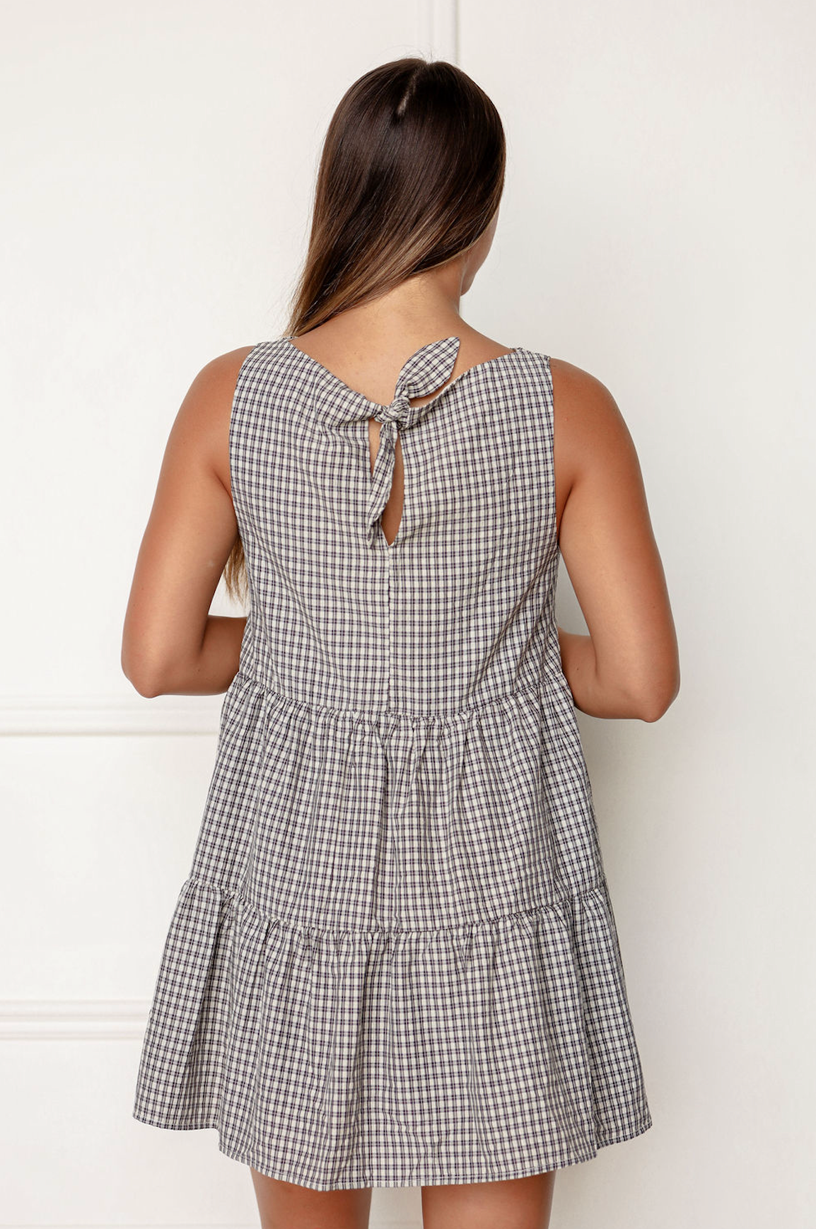 Black Plaid Boat Neck Dress