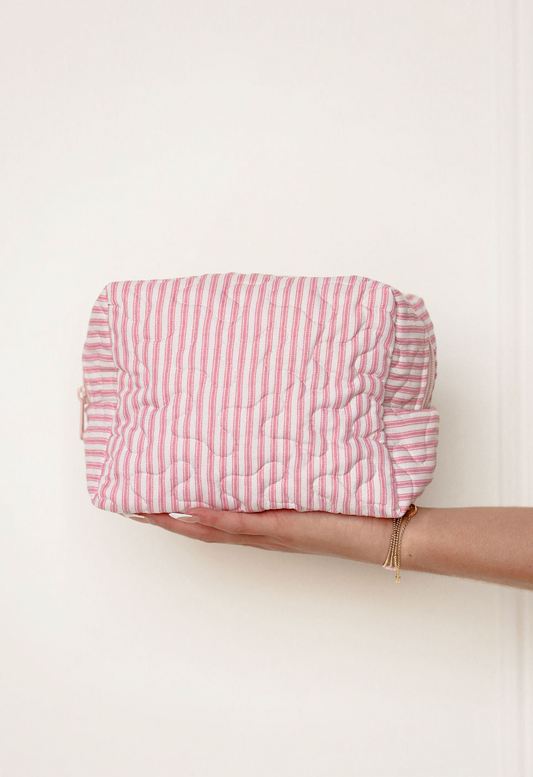 Fuchsia Stripe Quilted Makeup Bag L