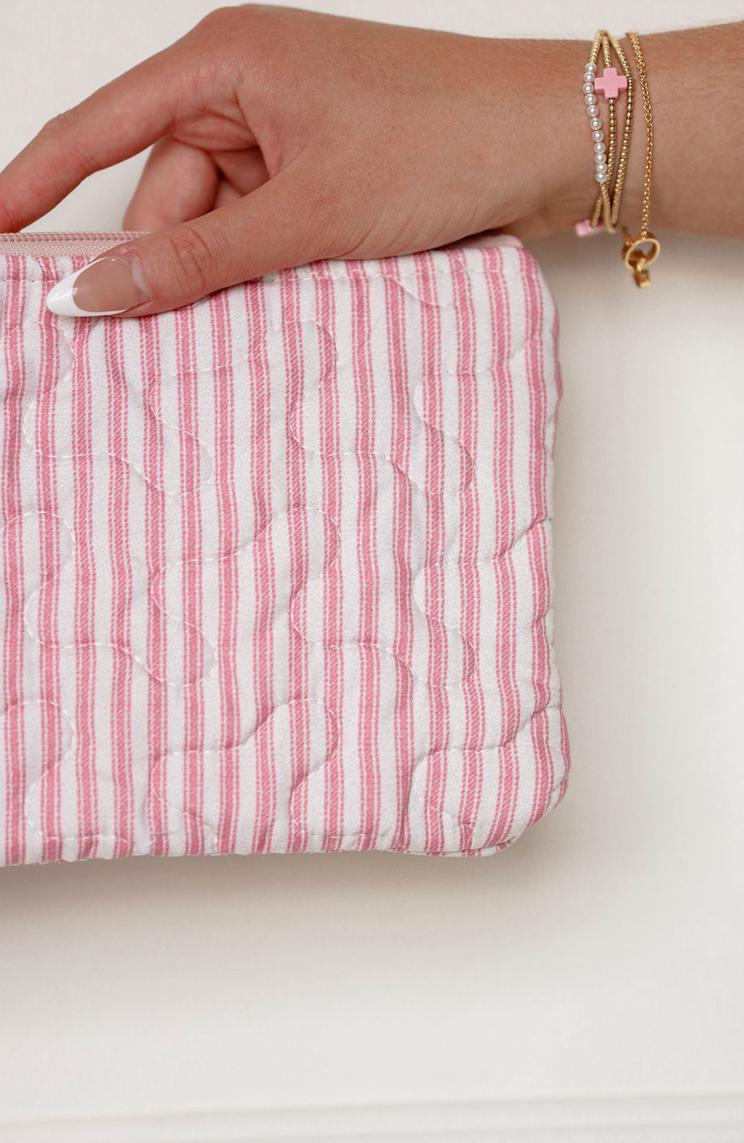 Fuchsia Stripe Quilted Makeup Bag