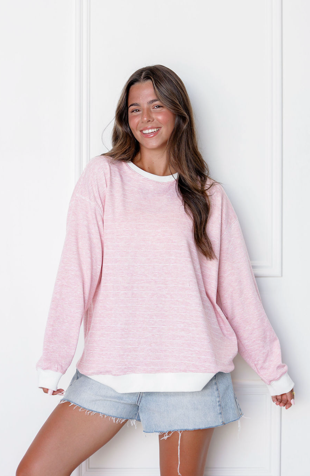 Striped Knit Pullover Pink