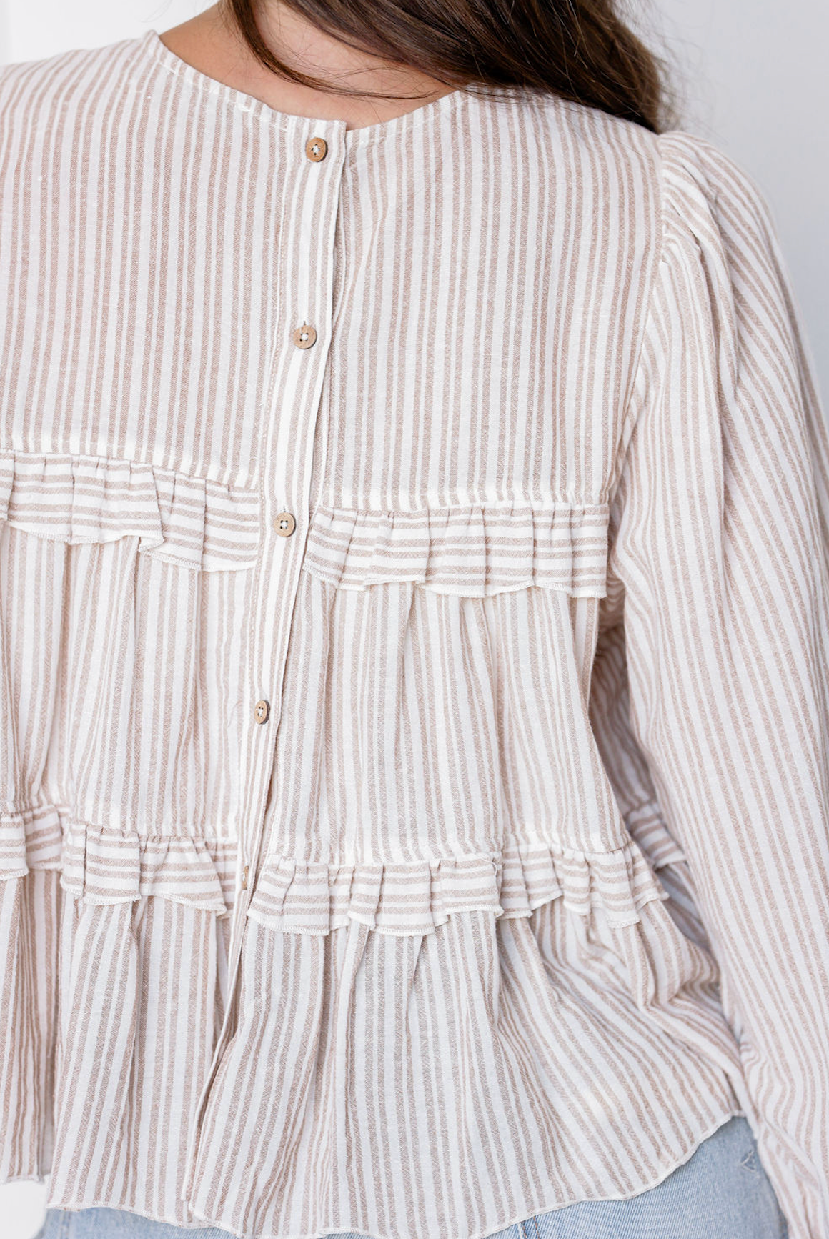 Stripe Ruffle Tier Blouse Tan