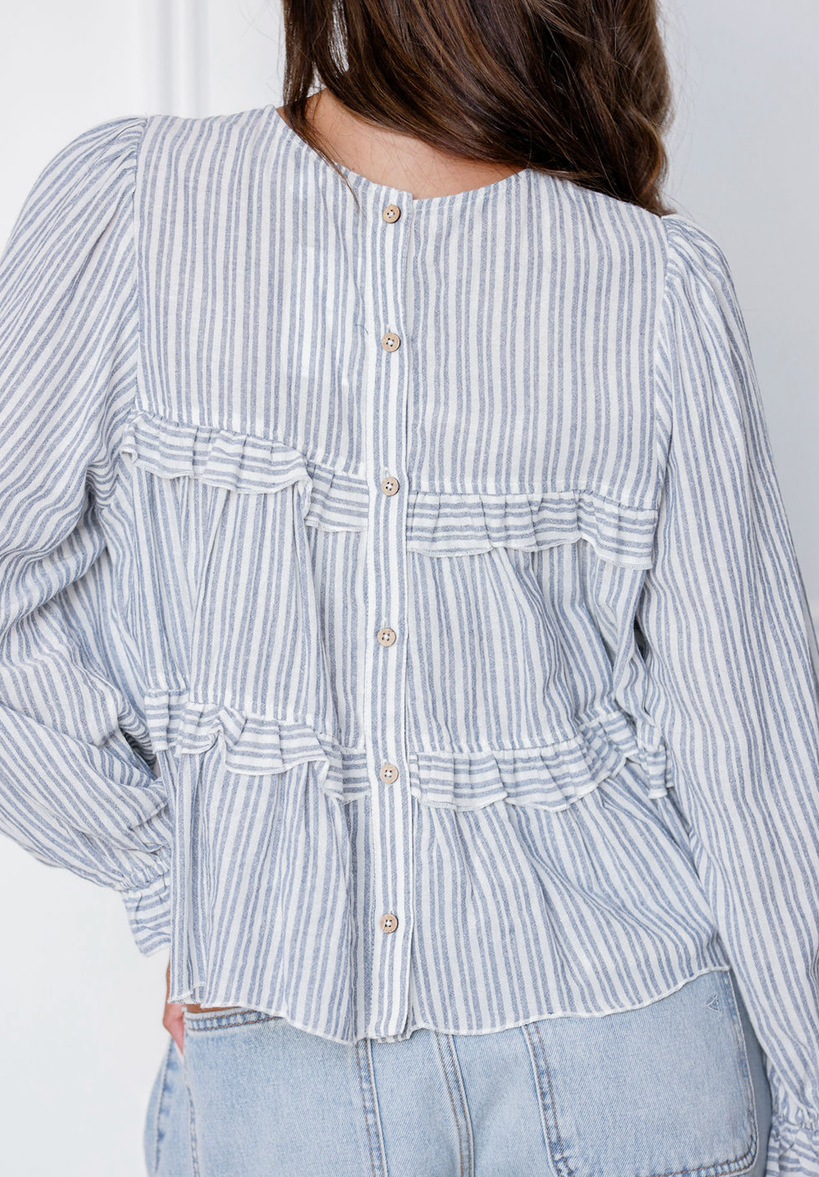 Stripe Ruffle Tier Blouse Blue