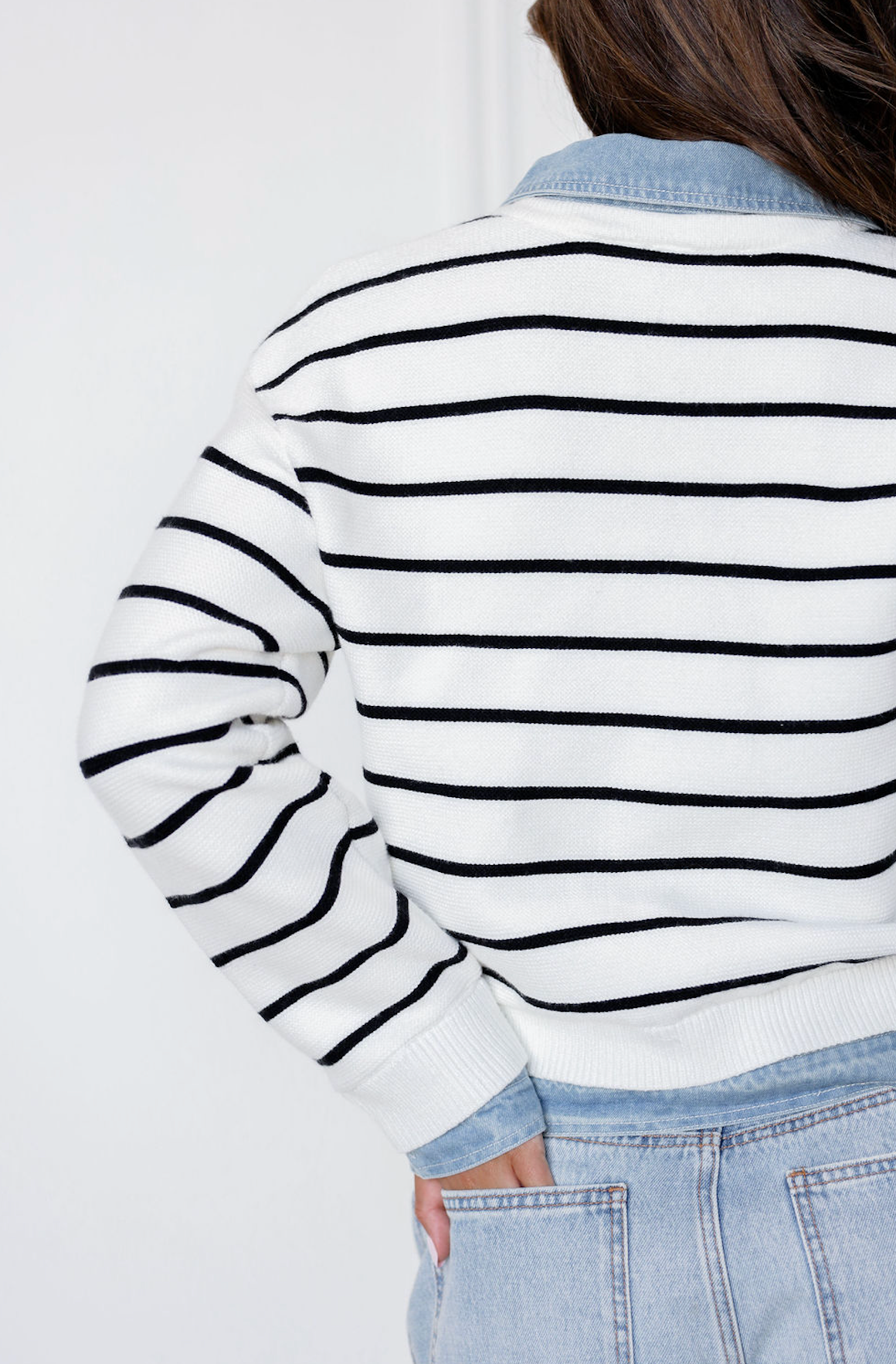 Stripe Knit & Denim Cardigan