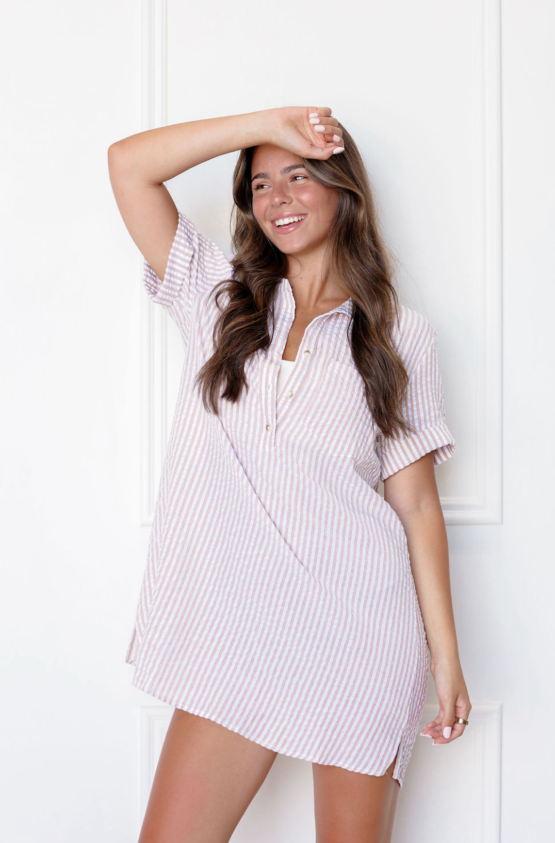 Mocha Stripe Shirt Dress