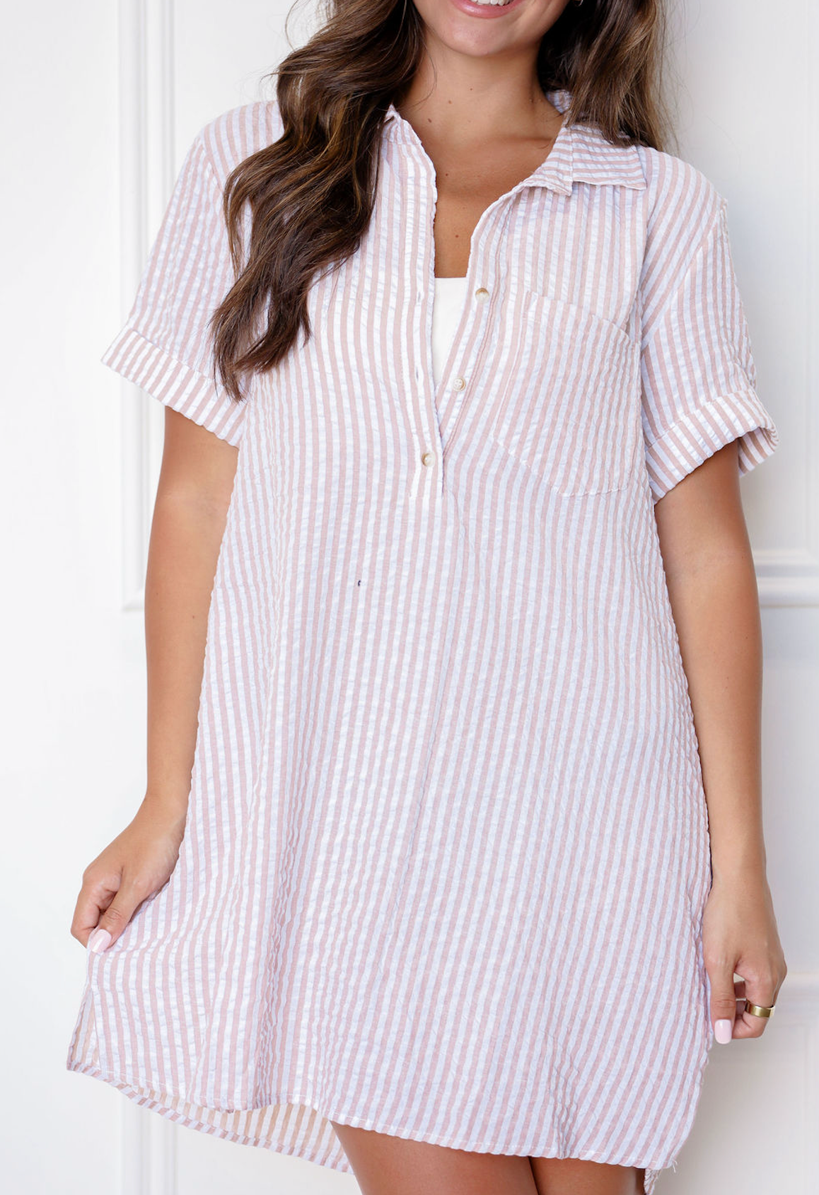 Mocha Stripe Shirt Dress