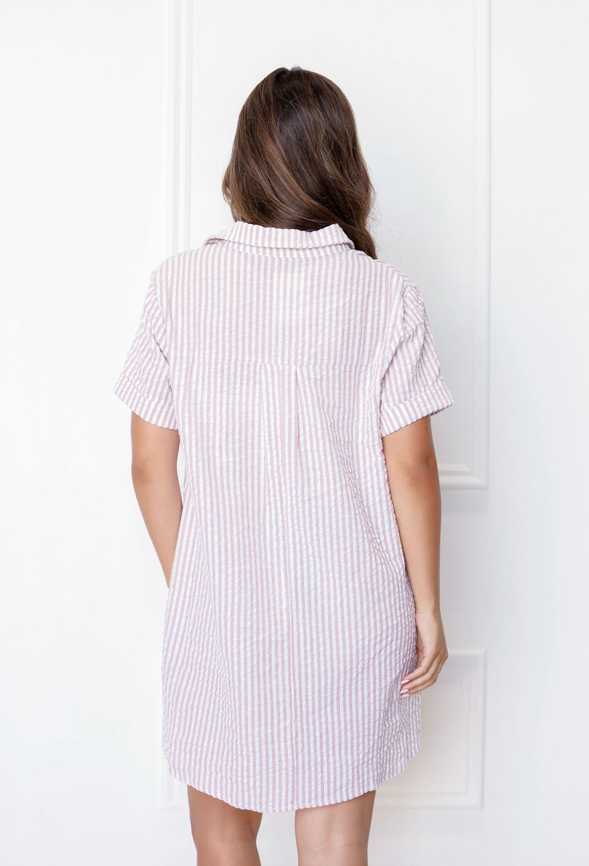 Mocha Stripe Shirt Dress