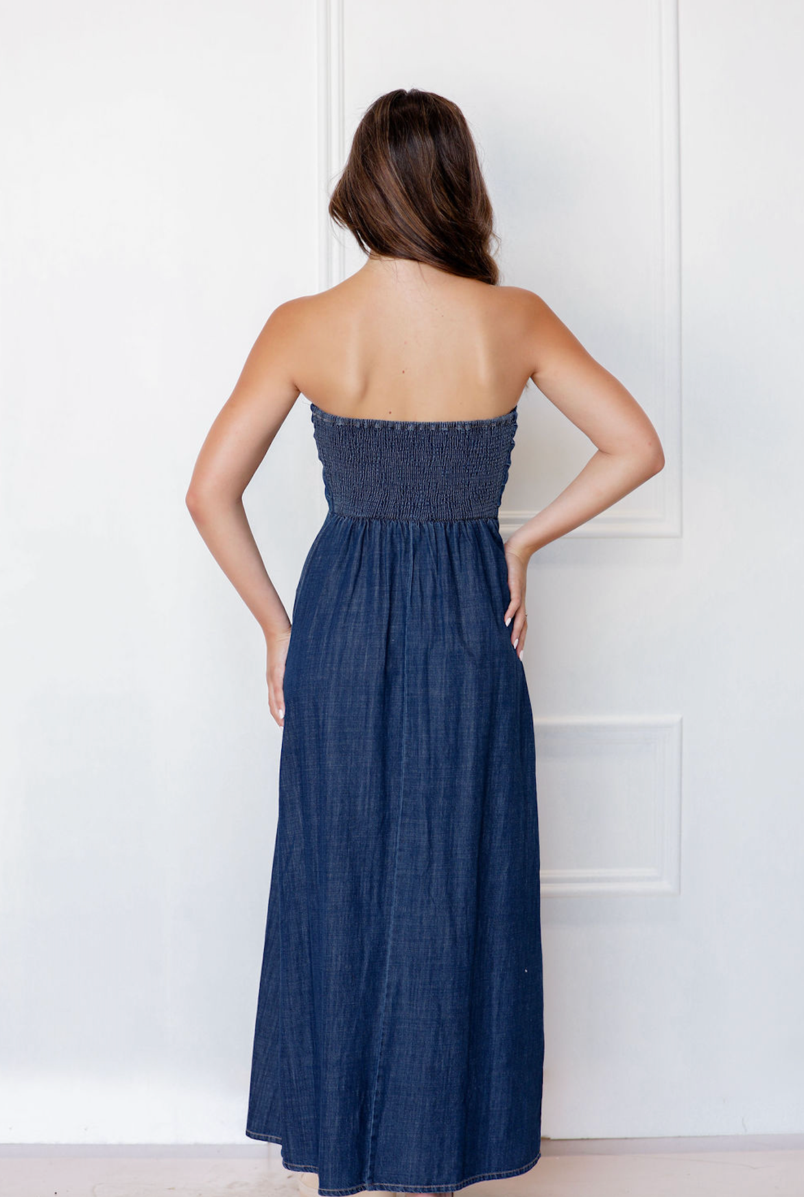 Dark Denim Strapless Maxi Dress