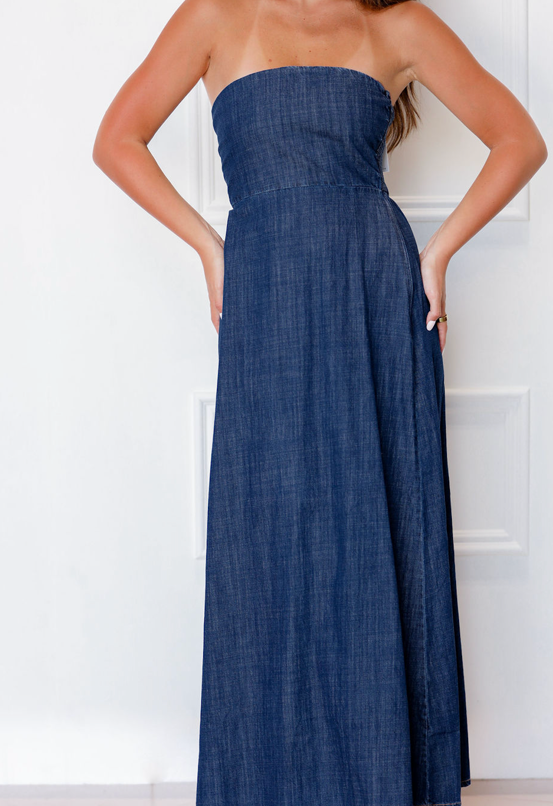 Dark Denim Strapless Maxi Dress