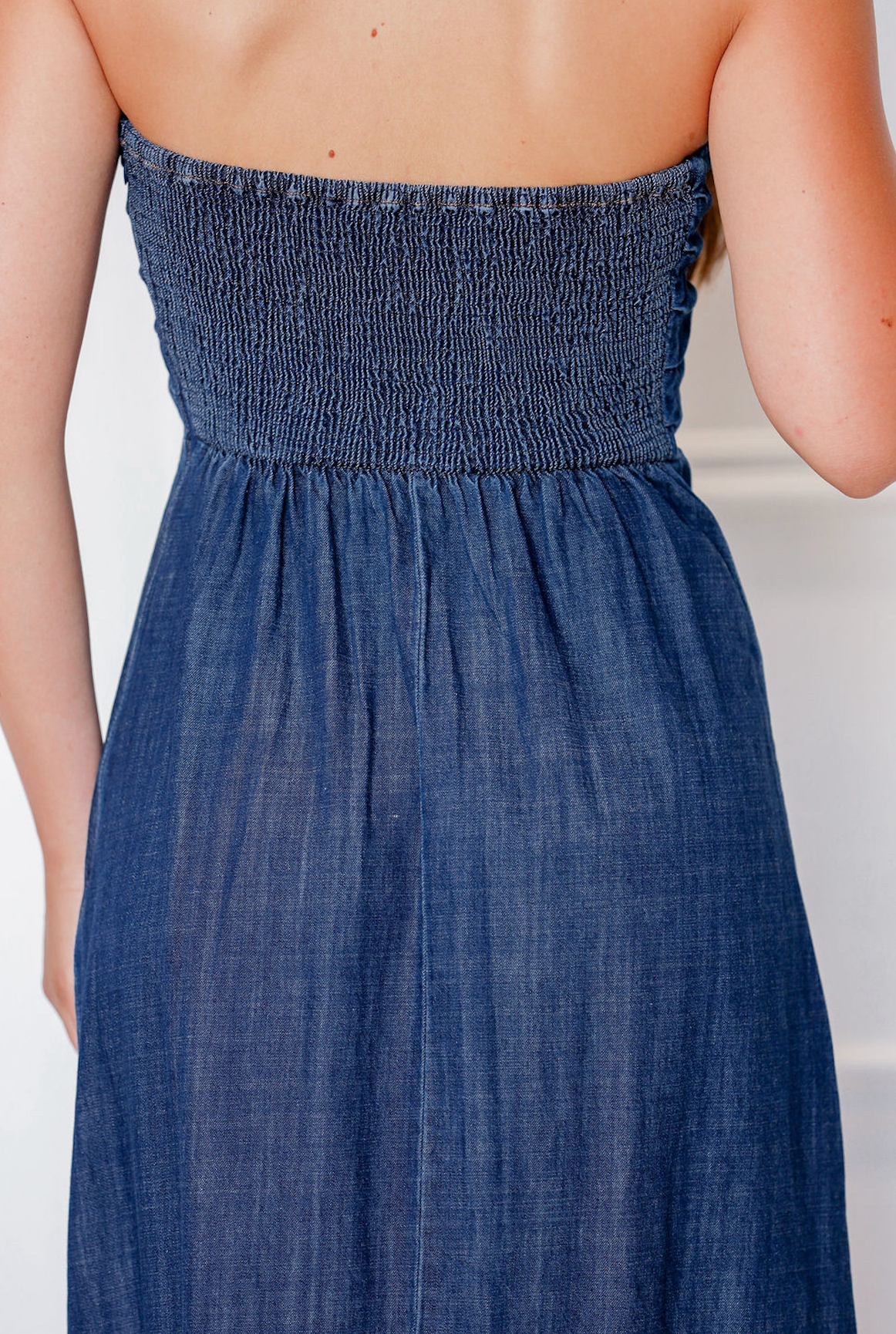 Dark Denim Strapless Maxi Dress