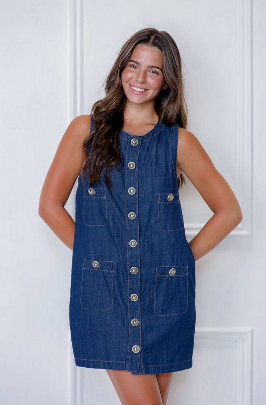 Darla Denim Dress w/ Buttons