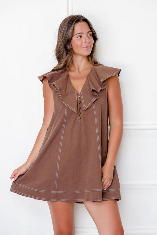 Rayne Ruffled Collar Dress Brown