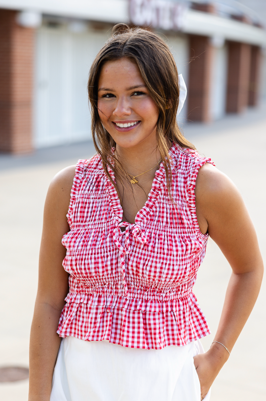 Red Gingham Ties Tank